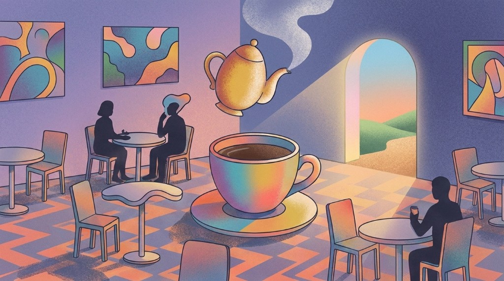 Editorial café scene in warm tones